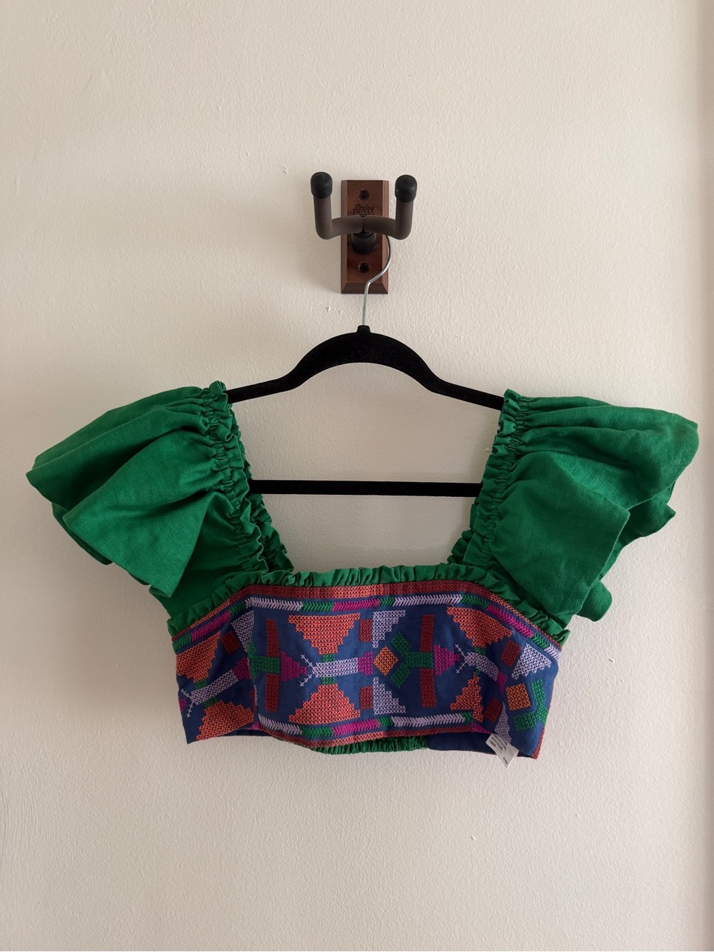 Farm Rio Embroidered Linen Square-Neck Crop Top